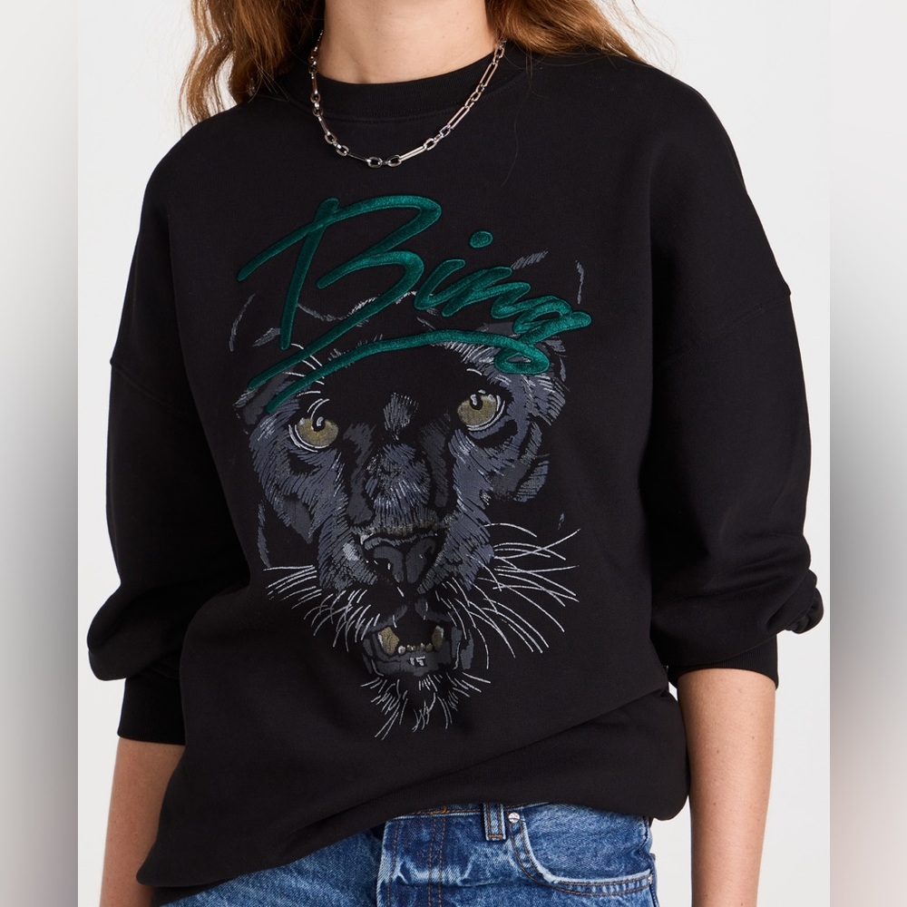 ANINE BING Black Kenney Panther Sweatshirt Size S